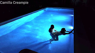 Night Time Fucking and Creampie in the Pool