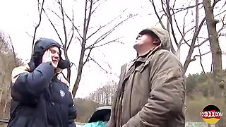 Cute Brunette Doesn't Mind Sucking and Fucking in the Rain