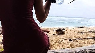 Public Beach Butt Plug Insertion by a Solo Female