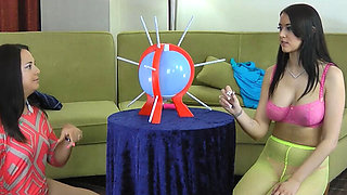 Lesbian Game Bet: Tattooed Latina Teens Alexis Grace and Angel with Huge Tits Play and Lose