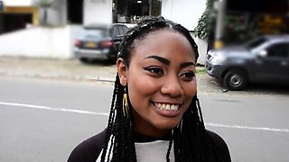 Curvy black Colombian babe gets facial in hot interracial