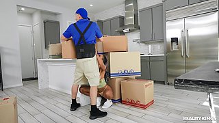 Annoyed Ebony Girlfriend Fucks The Moving Guy: Interracial Movers with Mick Blue, Demi Sutra