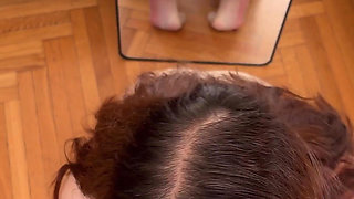 POV Mirror Blowjob & Big Facial in Shiny Seamless Pantyhose