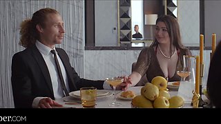 Two seductive wifes with amazing forms swapped their husbands for an awesome group sex