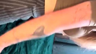 Blonde with a WET PUSSY shakes her caboose in a brief