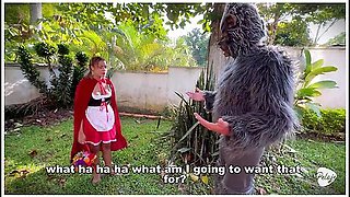 Little Red Riding Hood Lost A Fruit From Her Basket And Is Looking For It In The Wolfs Pants