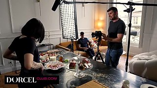 Hot Brunette Threesome Orgy with Double Blowjob and Gang Bang Action