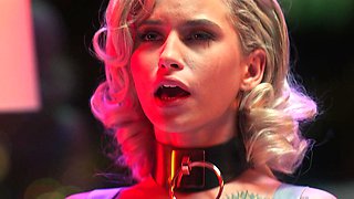 Two hot lesbians, Kiara Cole and Lulu Chu, are having fun with a strapon.