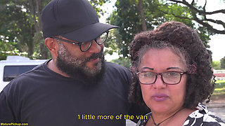 Curvy Granny Threesome Fucked in a Moving Van