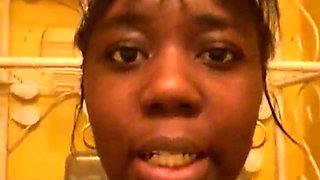 cute young black girl pissing & twerking on the toilet in the women's bathroom