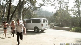 Park sex in the doggy style with hot dolls Bridgette B and Isis Love