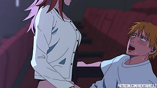 Makima got excited from public sex in the cinema hentai anime