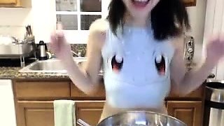 Busty babe playing with her big boobs