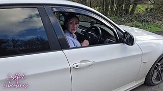 Hairy British MILF swallows cum after outdoor POV blowjob - Homemade 4K