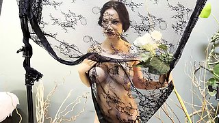 Monika Fox Naked With Flowers Behind A Veil