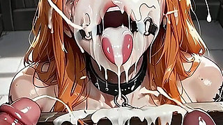 Bondage Facial Bukkake - Woman Covered in Thick Cum