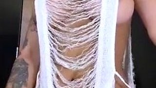 Sexy Blonde Babe With Big Boobs Strips Bra