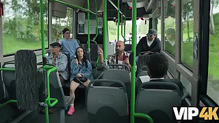 Hot Slim Busty Brunette MILF Enjoys Wild Sex With a Stranger Right On the Bus Full Of Other People
