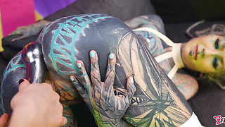 Two Hot Girls in Latex and High Heels Using Big Metal Toy Together, Atp, Anal Gapes, Lesbian