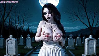 Banshee Ghost Fucks in Moonlit Graveyard - HD POV Blowjob & Doggystyle
