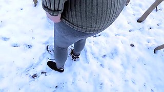Bouncy Tits BDSM Slave Gets Complete Naked Punishment in Snow