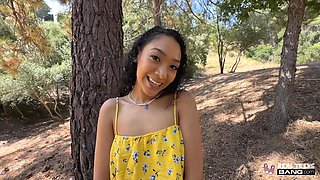 Curly teen babe let him fuck both of her holes POV