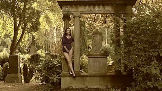 Sexy Brunette Rebeccaxhot Shows Off Her Perfect Body in Public Nudity at Old Cemetery