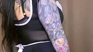 Massive juggs brunette fatty strips and jerks solo