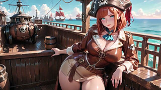 Lazy Seduction on the Sun-drenched Deck, Kneeling with a Wet Gaze.