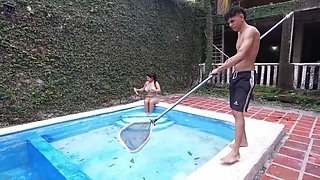 Curvy 18-year-old Latina virgin pool lesson turns into taboo facial fuck-fest