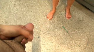 Sexy girl kneels as she gets armpits sprayed with cum after sucking a cock
