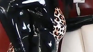 Latex Rubber Petting- Curvy MILF and Her Submissive Guy - Polishing Oiling and Petting in the Plane