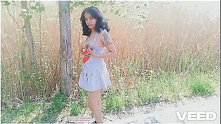 Korean Solo Female Does Public Cosplay Skirt Walking Nude