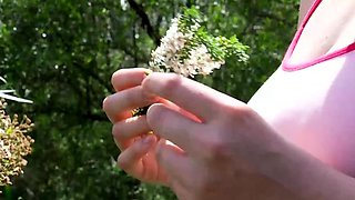 Fingers and pink toy masturbate her bald pussy