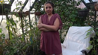 Mature nympho getting naked in the garden