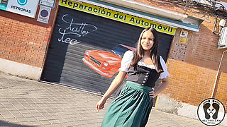 Dirndl Slut Gets Dirty and Oily Changing Tires
