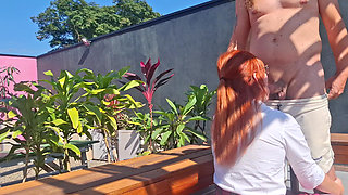 Fucking the innocent redhead in the garden