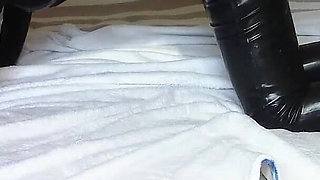 Another video with condom catsuit and high heels, I have my mouth and pussy roughly fucked