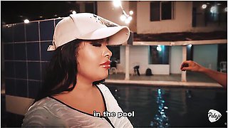 Husband Gives His Busty Latina A Pool And She Cheats On Him By Sucking The Instructors Cock