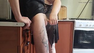 Stepson Fucks Stepmom's Mouth in Kitchen and Feeds Cum Swallow