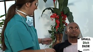 CFNM girls jerk off a small black cock at the dentist