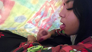 Sara Sodi sucks his cock under the cover and then asks for cock on all fours