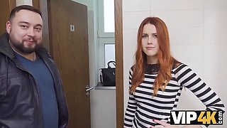 VIP4K. Hunter fucks a gorgeous redhead in a public toilet