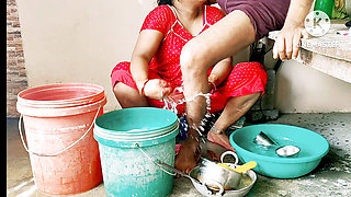 Desi Mommy By Boy In Bathroom