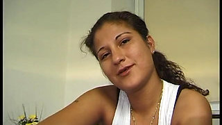 Young brunette bitch fingered while blowing dick