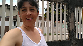 Wife without panties outdoor