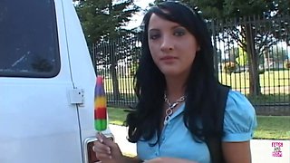 Super Lovely Dark Haired Girl Gets Fucked in a Van Doggy Missionary and Cowgirl Style