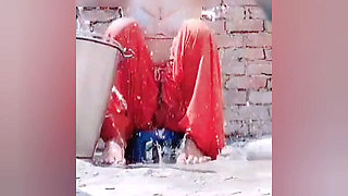 girl showering alone in her soft body and in the bathroom with her