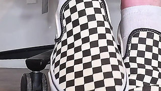 Sneaky Office Foot Tease in Checkerboard Vans - Toe-only Strip & Intense Barefoot Play POV