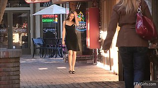 Sexy neighbor drops her black dress to tease in outdoors. HD